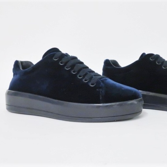 Prada Shoes - Prada Linea Rossa Velvet Platform Sneaker Navy Siz